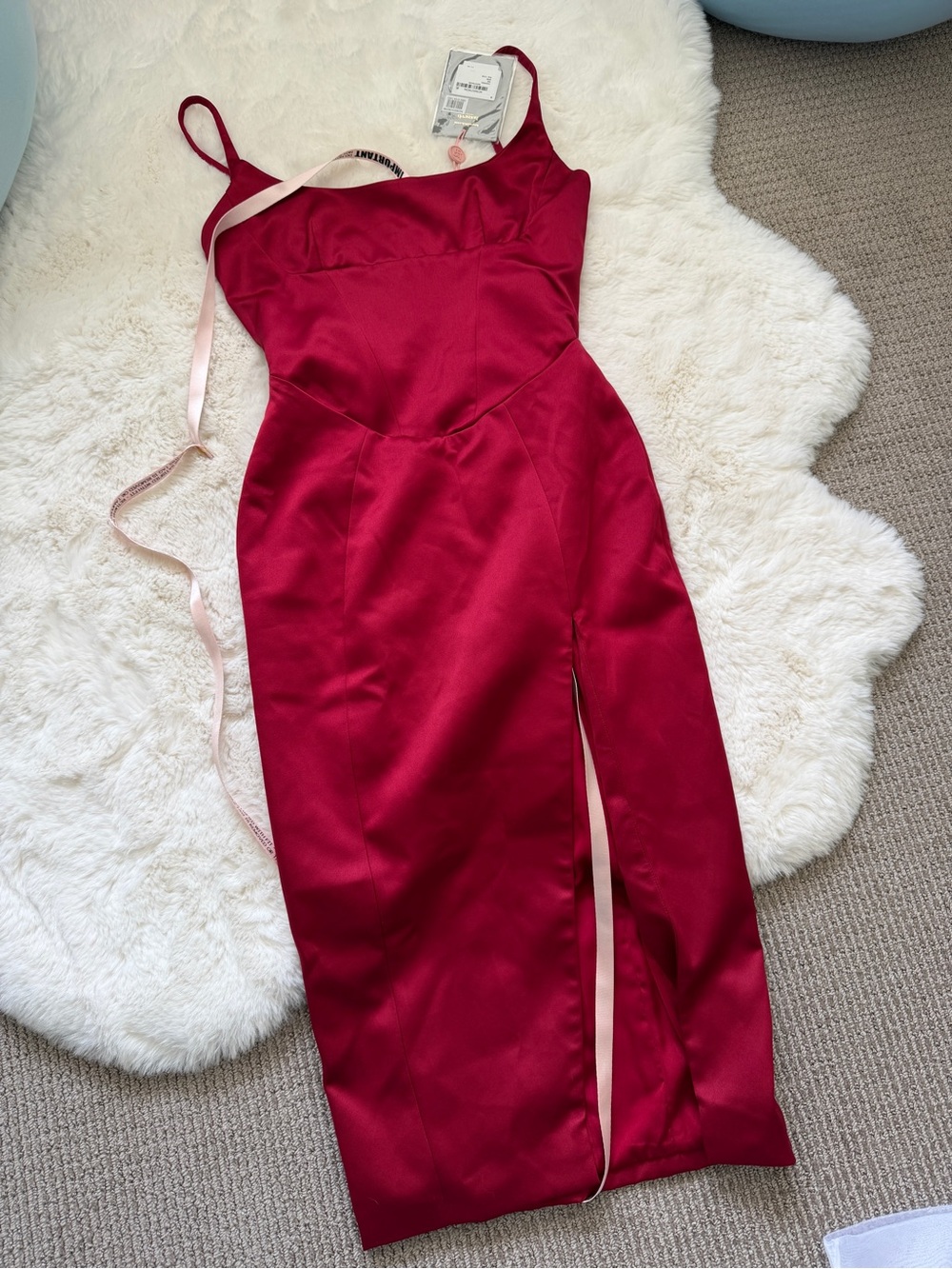 House of CB Satin Slit Bodycon Corset Midi Dress S Plus Cup - Wine Red - Picture 7 of 7